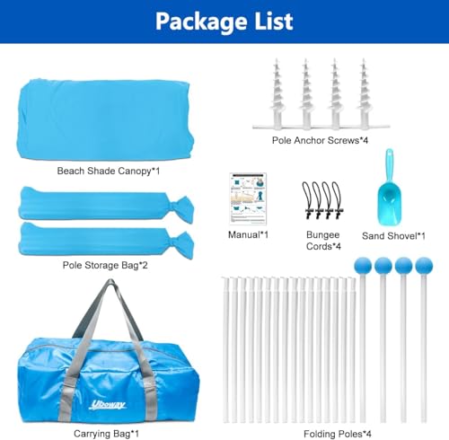 Beach Tent, Camping Tent UPF50+ with 8 Sandbags, Beach Essentials for 6-12 Persons, Beach Shade Canopy with Stability Poles and Big Ground Pegs, Pop Up Canopy for Camping, Picnics, 10X10FT Blue