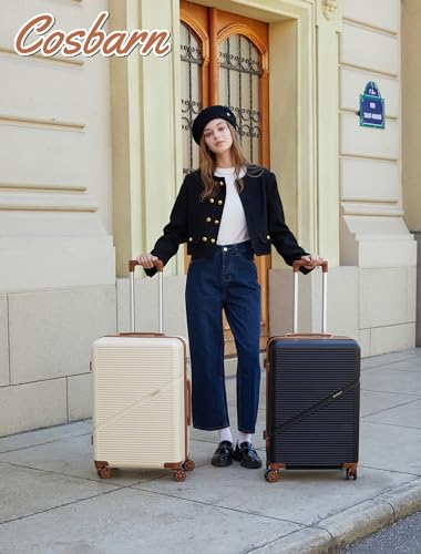 Cosbarn Luggage Sets 5 Piece Suitcases with Wheels, Suitcase Set ABS Hard Case Luggage with TSA Lock Spinner Wheels Durable Travel Luggage