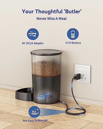 IMIPAW Automatic Cat Feeder, 3L Timer Controlled Dry Food Dispenser for Pets, 1-6 Meals Per Day, Dual Power Supply, Programmable Portion Size, Black