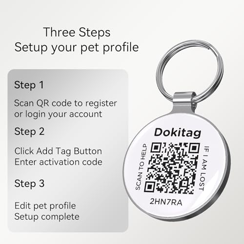 Dokitag QR Code Pet ID Tag,QR Code Dog Tag,Dog ID Tag, Pet Online Profile - Scan QR Receive Instant Pet Location Alert Email, Lightweight Zinc Alloy Dog Tag (Black, Small)