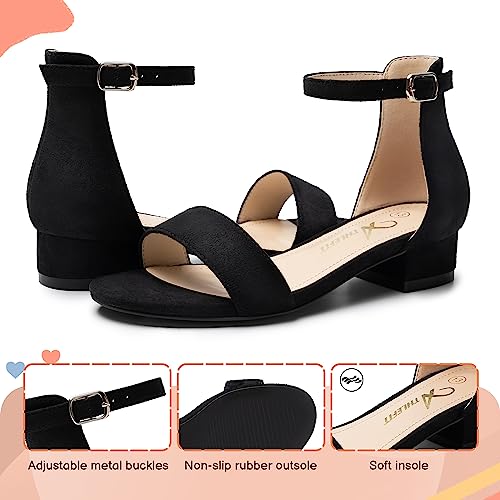 Athlefit Girls Sandals Open Toe Ankle Strap Low Heels Flower Girl Dress Shoes For Toddler Little Big Kid Black/Pu Size 10