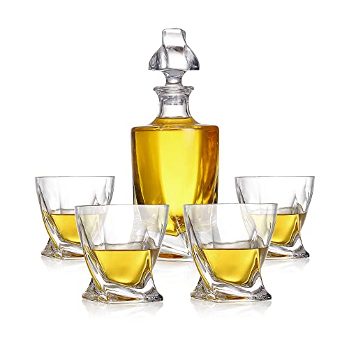 NutriChefKitchen Home Bar Whiskey Decanter,Whiskey Glass Decanter Aerator Set with Four 750ml Whiskey Glasses,Elegant Home Bar,Tabletop Accent Decoration,Separates Sediment Effectively Before Pouring