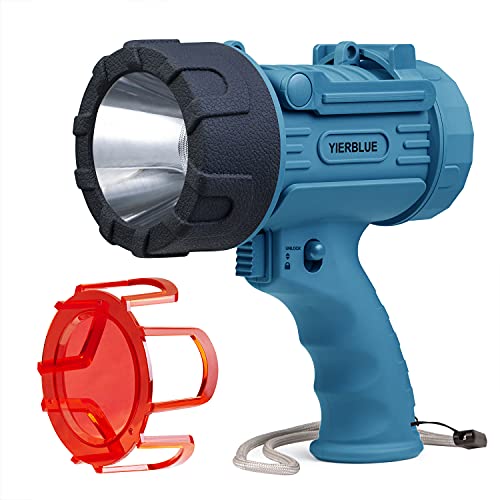 YIERBLUE Rechargeable Spotlight, Waterproof Handheld Flashlight, 200000 Lumens LED, 10000mAh Battery, IP67 Waterproof, 3 Adaptable Settings, 18W USB-C Port