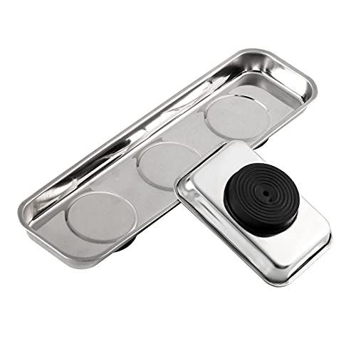 Rechabite 3 Pieces Magnetic Trays Set Stainless Steel Magnet Tool Tray Parts Holder for Screws, Sockets, Bolts, Pins, Mechanic's and Automotive