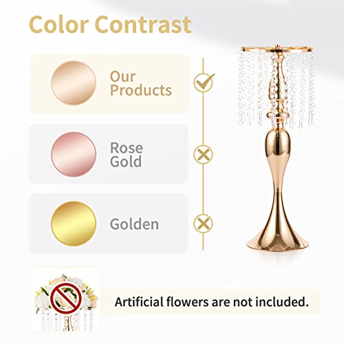 2 Pcs 21.3 inches Tall Crystal Flower Stand Wedding Road Lead Flowers Holders Centerpiece Metal Chandelier for Reception Tables Supplies