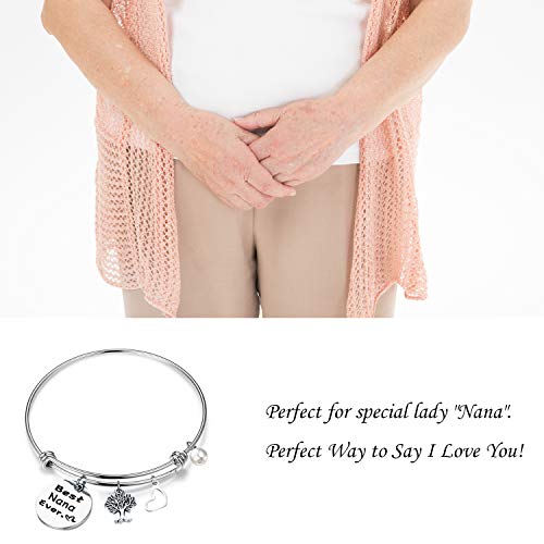 RQIER Birthday Gift for Nana Best Nana Ever Bracelet Expandable Wire Bangle for Grandma (Bangle Bracelet)