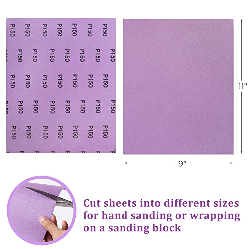 LotFancy 60 Grit Sandpaper, 30PCS 9 x 11” White Fused Alumina Wet Dry Sanding Sheets, for Automotive Metal Sanding Polishing, Wood Finishing, Purple