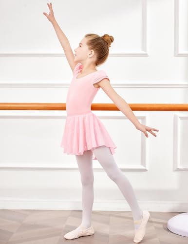 Zaclotre Girls Ballet Leotards with Removable High Low Skirt Toddler Ruffle Sleeve Hollow Back Dance Outfit Combo Hot Pink