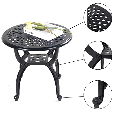 Mandolin Outdoor Patio,Rust -Resistant Cast Aluminum Side Table,Weather Resistant End Table,Coffee Table, Perfect for Patio, Backyard Or Garden.W 20.8" X H18.5(Aluminum Round, Black)