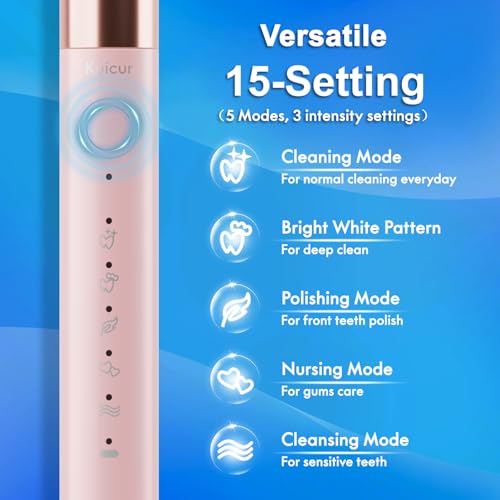 Sonic Electric Toothbrush for Adults & Kids, Rechargeable Electric Toothbrush with 10 Brush Heads & Travel Case, Teeth Whitening, Power Electric Toothbrush with Holder, Charge for 120 Days - Pink
