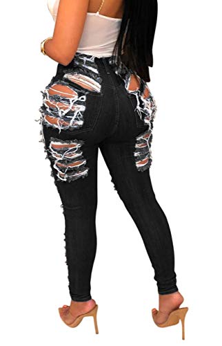 BestGirl Women's Ripped Skinny Jeans High Waisted Stretch Jean Distressed Denim Pants