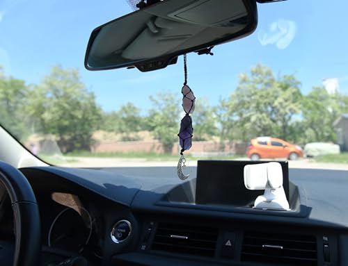 BOHO GARDEN Hanging Car Charm - Black Tourmaline & Carnelian - Dangling Moon, Healing Crystal Accessories, Rearview Mirror Decorations - Grounding, Confidence, Protection, Transformation, Joy, Energy