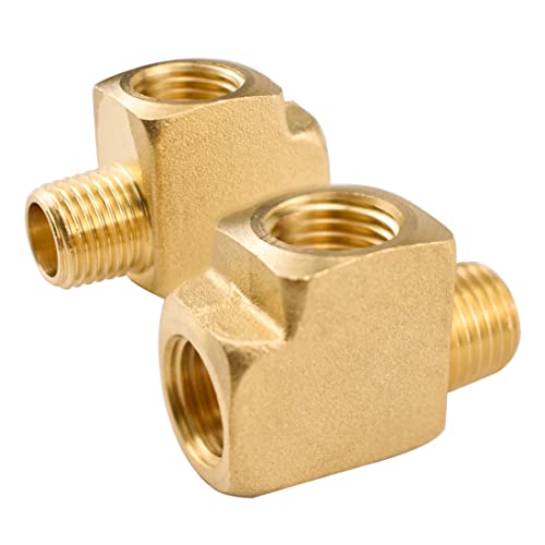 Brass Tee Pipe Fitting, ZESE 2 PCS 1/4" NPT Female to 1/4" NPT Female to 1/4" NPT Male Brass Barstock Street Tee Pipe Adapter