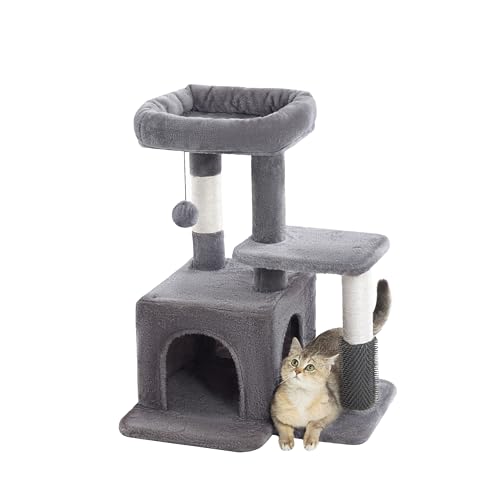 Pesofer Cat Tree, Small Cat Condo with Sisal Scratching Post and Massage Post Light Gray