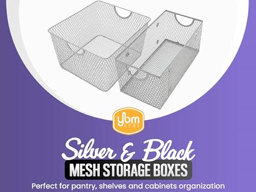 YBM Home Kitchen Pantry Organizer Wire Basket for Shelves, Cabinets, Pantry, Countertop, Mesh Open Storage Bin Metal Basket for Organizing Food Supplies 10” x 9” x 6” Pack of 1, Silver
