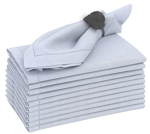 Ruvanti Premium Linen Napkins Set of 6-20x20 Inch, Classic Hemstitch, Mitered Corner Cloth Napkins - Soft, Elegant Dinner Napkins Cloth Washable for Weddings, Parties, Everyday Use - Navy