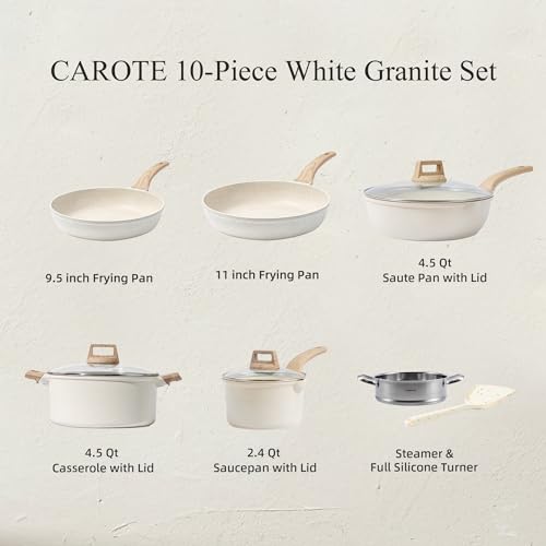 CAROTE Pots and Pans Set, Nonstick Cookware Set Non Stick Frying Pan Set, Granite Cookware Sets 8 Pcs,Pots and Pans Set (Granite, induction cookware)