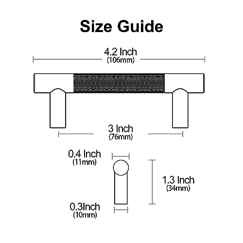 Alzassbg 10 Pack Matt Black and Champagne Bronze Cabinet Pulls, 3 Inch(76mm) Hole Centers Kitchen Two Tone Hardware Knurled Cabinet Handles for Cabinets and Drawers AL3018TGP-MB