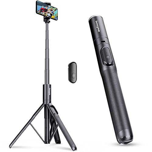 Sensyne 60" Phone Tripod & Selfie Stick, Lightweight All in One Phone Tripod Integrated with Wireless Remote Compatible with All Cell Phones for Selfie/Video Recording/Photo/Live Stream/Vlog(Black)