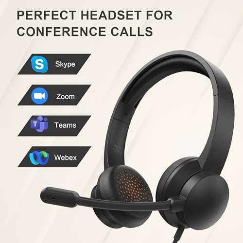 Masajoy Headset with Microphone for PC, USB Headset for Computer with Noise Cancelling Microphone, Computer Headset for Teams, Zoom, Skype Calls(Black)