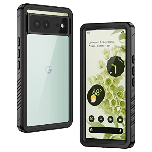 Lanhiem for Google Pixel 6 Case, IP68 Waterproof Dustproof with Built-in Screen Protector, Heavy Duty Full Body Protective Phone Case for Pixel 6, Black/Clear
