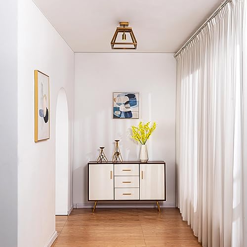 VidaLite Shura Cage - 5 Light LED Flush Mount - Rustic Farmhouse Style, Adjustable Directional Spot Lights, Warm White - Living Room, Hallway, Bedroom, Dining Room, Kitchen - Brushed Brass