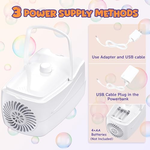 Bubble Machine,18000+ Big Bubbles/Min Automatic Bubble Blower for Kids with 2 Speeds,6 Wands,Operated by Plugin or Batteries Bubble Maker for Outdoor/Indoor Birthday Parties,Wedding (White)