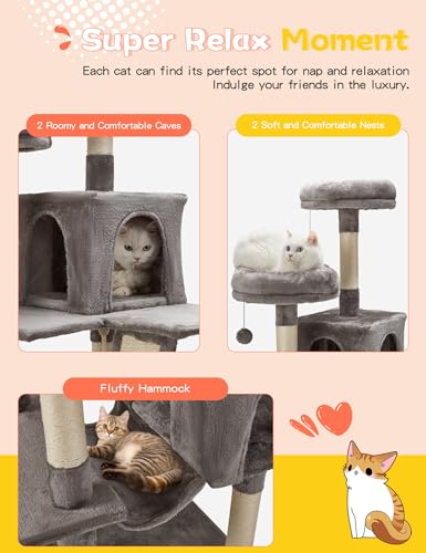 Small Cat Tree Tower, 27.5" Tall Natural Sisal Cat Tree, Double Base Cat Scratching Post with Cat Self Groomer Brush, Soft Plush Cat Perch Bed with Dangling Ball for Indoor Kittens, Colorful Cat Tree