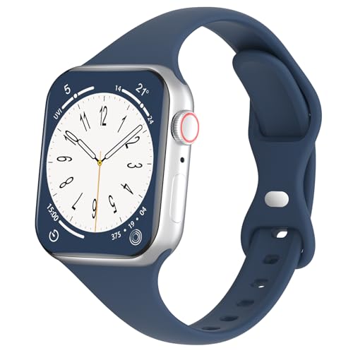 DYKEISS Sport Slim Silicone Bands Compatible for Apple Watch Band 38mm 42mm 40mm 44mm 41mm 45mm 49mm, Thin Soft Narrow Replacement Strap Wristband for iWatch Series 9/8/7/SE/6/5/4/3/2/1/Ultra Women