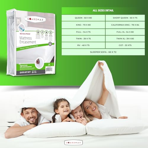 Guardmax Zippered Mattress Encasement - Cot Size - Waterproof and Bed Bug Proof Mattress Protector - 6 Sided Absorbent Mattress Cover - Soft, Breathable, and Hypoallergenic. (Day Bed 33 X 75 X 10)