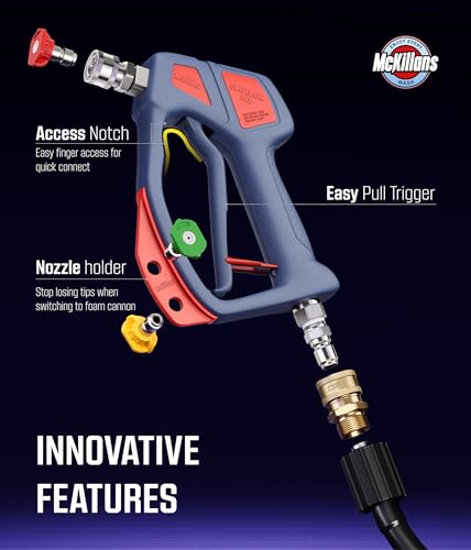 McKillans® Swivel Gun PRO - Short Pressure Washer Gun with Swivel - Innovative Nozzle Holder - High Pressure Washer Handle - 3/8" Male Plug & 1/4” Quick Connect Coupler - Car Wash Power Water Gun