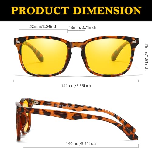 TJUTR Night Vision Driving Glasses for Men & Women, Polarized Anti Glare Yellow Lens Glasses for Night Time Safety TN2582