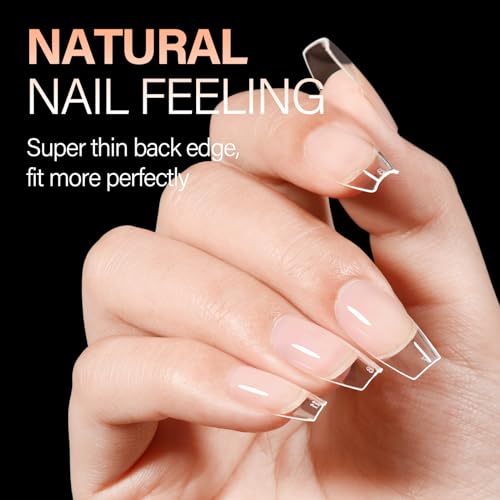 AILLSA Short Coffin Nails Clear Full Cover Nail Tips Medium Soft Gel Fake Nail Tips for DIY Press on Nail Extension, 216PCS 12 Sizes False Acrylic Preshaped Gelly Nail Tips for Women