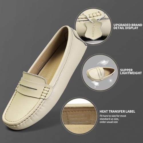 Artisure Women's Classic Handsewn Brown Genuine Leather Penny Loafers Driving Moccasins Casual Boat Shoes Slip On Fashion Office Comfort Flats 6.5 M US SKS-1221ZON065