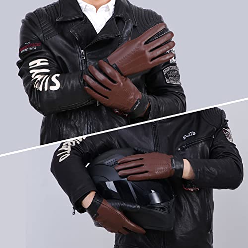 FIORETTO Men’s Chrome-Free Leather Gloves – Sheepskin Touchscreen Winter Driving Gloves with Cashmere Lining Brown Small