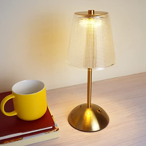 Amingulry Cordless Table Lamp, 4000mAh Rechargeable Battery Operated Lamp, 3 Color Modes & Stepless Dimmable LED Touch Lamp, Portable Retro Metal Beside Lamps for Desk Bedroom Restaurant(Black&Gold)