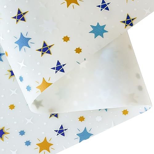 ONEART | Blue Style Soft Slightly Transparent Jelly Vinyl 12" x 53"(32 x 135cm) Star Printed PVC Fabric for Handbags Keychains Making