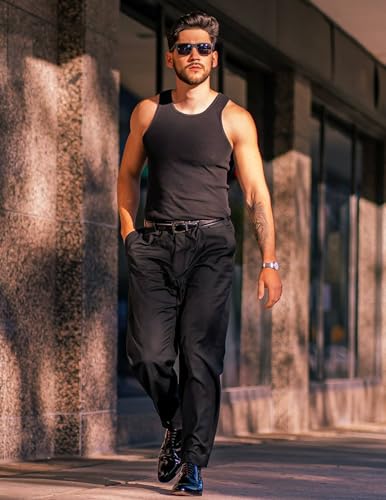 COOFANDY Men Suit Dress Pant Formal Elastic Waist Pant Lightweight Pant Black 42W32L