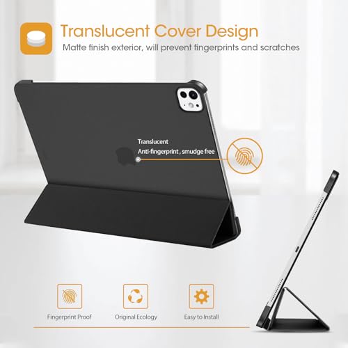 ProCase for iPad Pro 13 Inch Case 2024 (M4/7th Gen), iPad M4 13 Case Smart Folio iPad Pro 13 Case, Slim Stand Translucent Hard Shell Back 13-inch 2024 iPad Pro Case, Auto Sleep/Wake -Black