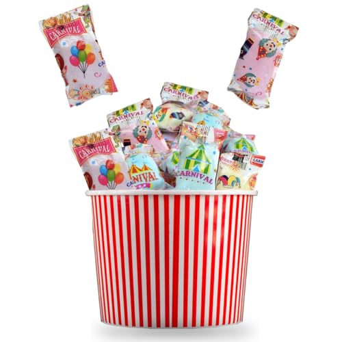 Lupy Lups! Cotton Candy Bags Carnival Desing - Assorted Flavors- Individual Package Big Bulk 0.53 oz each - Pastel Candy for Stocking, Treats, Party Favors, Buffet table Pinata (Carnival 24 Pack)