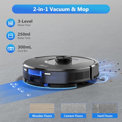 Tikom Robot Vacuum and Mop, L8000 Laser LiDAR Navigation Robotic Vacuum, 3000Pa Suction, 150Mins Max, 45dB, 14 No-Go Zones, 20 Virtual Walls, Self-Charging, Good for Pet Hair, Carpet, Hard Floor