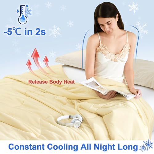PHF Double Cooling Blanket Twin Size for Hot Sleepers, Soft Breathable Blankets for Summer with Double Side Cold, Q-Max>0.5 Arc-Chill Cool Lightweight Blanket for Night Sweats, 60"x80",Alabaster Gleam