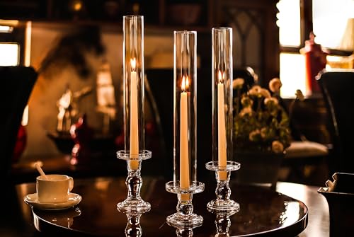 CYS EXCEL 2 PCS (H:13.75" D:2") Open Ended Clear Glass Hurricane Candleholder Tube Lamp Shade Open Flame Candlestick Holder Chimney Tube Cover Bottomless Cylinder