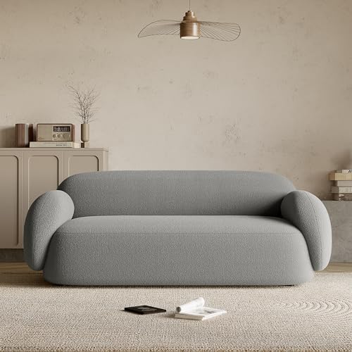 Acanva Modern Minimalist Sofa for Living Room Lounge Home Office, Rounded Edges Couch with Soft Boucle Upholstered, 74”W, Grey
