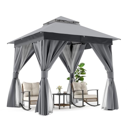 LAUSAINT HOME Outdoor Patio Gazebo 10'x10' with Expansion Bolts, Heavy Duty Gazebos Shelter Party Tent with Double Roofs, Mosquito Nettings and Privacy Screens for Backyard, Garden, Lawn, Navy Blue