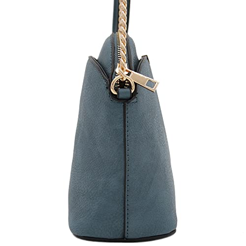 FashionPuzzle Faux Leather Solid Small Dome Crossbody bag with Chain Strap (White)