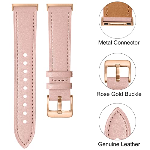 Maledan Compatible with Fitbit Sense/Fitbit Versa 3 Bands for Women Men, Soft Genuine Leather Band Slim Strap Replacement Accessory Wristband for Fitbit Versa 3/Versa 4/Sense 2/Sense SmartWatch, Pink