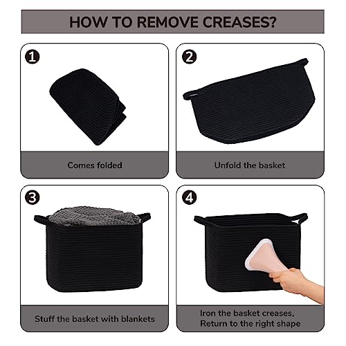 INDRESSME Black Shoe Basket for Entryway, Rope Basket for Clothes, Towels, Small Laundry Basket, Shelf Basket for Bathroom, 13 x 10 x 9 inches