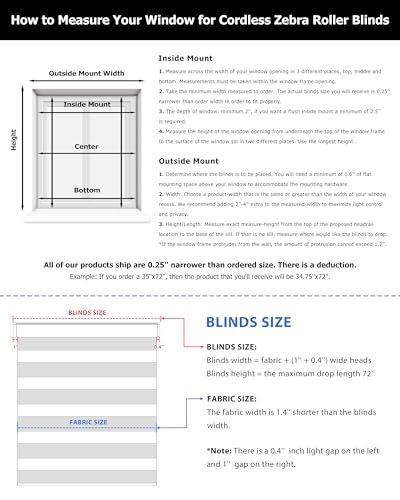 LazBlinds Cordless Dual Layer Zebra Blinds for Windows, Light Filtering Privacy Roller Shades for Day and Night - Fit for Windows Size 42'' W x 72'' H, White