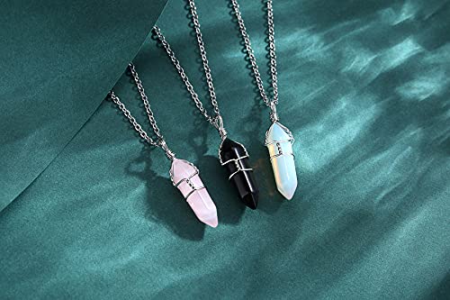 XIANNVXI Mothers Day Gifts Malachite Hexagonal Stones Necklaces Reiki Spiritual Natural Gemstone Quartz Point Wire Wrapped Jewelry for Women Men
